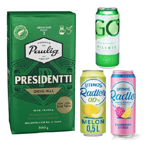 Кофе молотый, 3 банки безалкогольного пива